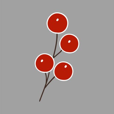 Elle çizim tarzında şirin çilek çizimi. Holly gri arka planda. Beyaz taslak. Kartpostallar, el ilanları, afişler için tasarım. Simge, imza, çıkartma, iğne