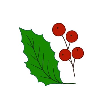 Elle çizim tarzında şirin çilek çizimi. Beyaz arka planda Holly simgesi. Kartpostallar için tasarım