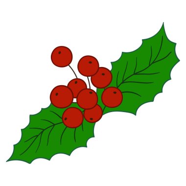 Elle çizim tarzında şirin çilek çizimi. Beyaz arka planda Holly simgesi. Kartpostallar, el ilanları, afişler için tasarım. Simge, imzala