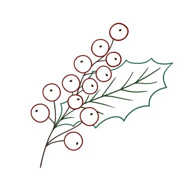 Elle çizim tarzında şirin çilek çizimi. Beyaz arka planda Holly simgesi. Renk çizgisi. Kartpostallar, el ilanları için tasarım