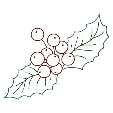 Elle çizim tarzında şirin çilek çizimi. Beyaz arka planda Holly simgesi. Renk çizgisi. Kartpostallar, el ilanları, afişler için tasarım. Simge, imzala