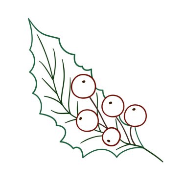 Elle çizim tarzında şirin çilek çizimi. Beyaz arka planda Holly simgesi. Renk çizgisi. Kartpostallar, el ilanları, afişler için tasarım