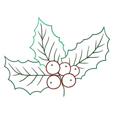 Elle çizim tarzında şirin çilek çizimi. Beyaz arka planda Holly simgesi. Renk çizgisi. Kartpostallar, el ilanları, afişler için tasarım. Simge