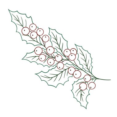 Elle çizim tarzında şirin çilek çizimi. Beyaz arka planda Holly simgesi. Renk çizgisi. Kartpostallar, el ilanları, afişler için tasarım. Simge, işaret, etiket, iğne, logo