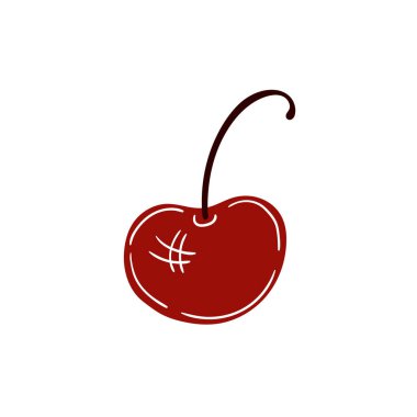 Elle çizim tarzında şirin çilek çizimi. Beyaz arka planda kiraz. Beyaz taslak. Kartpostallar için tasarım