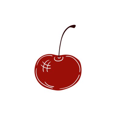 Elle çizim tarzında şirin çilek çizimi. Beyaz arka planda kiraz. Beyaz taslak. Kartpostallar, el ilanları, afişler için tasarım. Simge, imzala