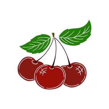 Elle çizim tarzında şirin çilek çizimi. Beyaz arka planda kiraz. Beyaz taslak. Kartpostallar, el ilanları, afişler için tasarım. Simge, imza, etiket