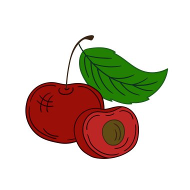 Elle çizim tarzında şirin çilek çizimi. Beyaz arkaplanda kiraz simgesi