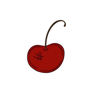 Elle çizim tarzında şirin çilek çizimi. Beyaz arka planda kiraz ikonu. Kartpostallar için tasarım