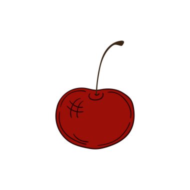 Elle çizim tarzında şirin çilek çizimi. Beyaz arka planda kiraz ikonu. Kartpostallar, el ilanları, afişler için tasarım. Simge, imzala