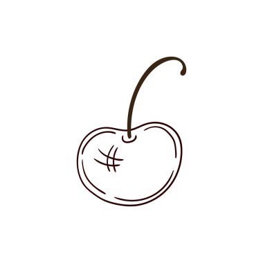 Elle çizim tarzında şirin çilek çizimi. Beyaz arka planda kiraz ikonu. Renk çizgisi. Kartpostallar için tasarım