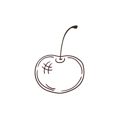 Elle çizim tarzında şirin çilek çizimi. Beyaz arka planda kiraz ikonu. Renk çizgisi. Kartpostallar, el ilanları, afişler için tasarım. Simge, imzala