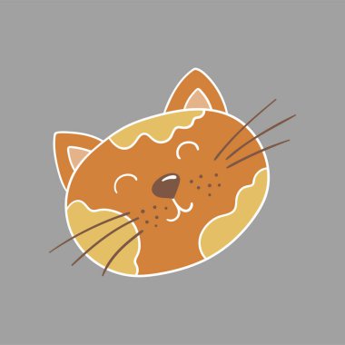 Elle çizim tarzında sevimli bir hayvan çizimi. Beyaz taslak. Gri arka plandaki kedi. Kartpostallar, el ilanları, afişler için tasarım. Simge, imza, etiket