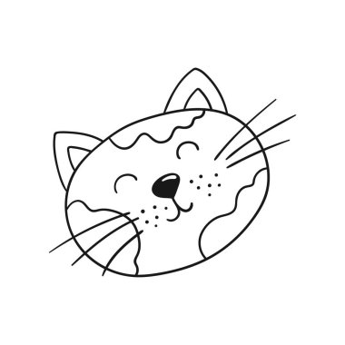 Elle çizim tarzında sevimli bir hayvan çizimi. Tek renkli olsun. Beyaz arka planda kedi simgesi. Tasarım