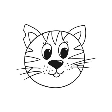 Elle çizim tarzında sevimli bir hayvan çizimi. Tek renkli olsun. Beyaz arkaplanda kedi simgesi