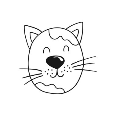 Elle çizim tarzında sevimli bir hayvan çizimi. Tek renkli olsun. Beyaz arka planda kedi simgesi. Boyama kitapları ve oyunlar için tasarım