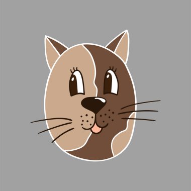 Elle çizim tarzında sevimli bir hayvan çizimi. Gri arka plandaki kedi. Beyaz taslak. Tasarım