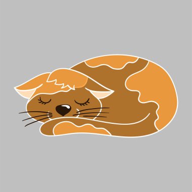 Elle çizim tarzında sevimli bir hayvan çizimi. Gri arka plandaki kedi. Beyaz taslak. Kartpostallar, el ilanları, afişler için tasarım. Simge, imza, etiket