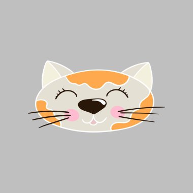 Elle çizim tarzında sevimli bir hayvan çizimi. Gri arka plandaki kedi. Beyaz taslak. Kartpostallar, el ilanları, afişler için tasarım. Simge, işaret, etiket, iğne, logo