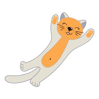 Elle çizim tarzında sevimli bir hayvan çizimi. Beyaz arka planda kedi simgesi. Kartpostallar, el ilanları, afişler için tasarım. Simge, imzala