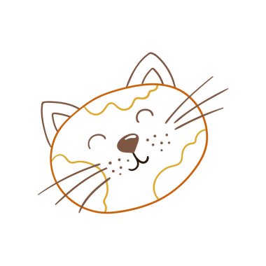 Elle çizim tarzında sevimli bir hayvan çizimi. Beyaz arka planda kedi simgesi. Renk çizgisi. Tasarım