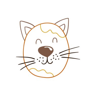 Elle çizim tarzında sevimli bir hayvan çizimi. Beyaz arka planda kedi simgesi. Renk çizgisi. Boyama kitapları ve oyunlar için tasarım