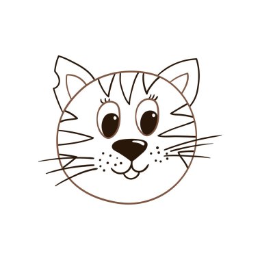 Elle çizim tarzında sevimli bir hayvan çizimi. Beyaz arka planda kedi simgesi. Renk çizgisi