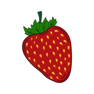 Beyaz arka planda çilek ikonu. Elle çizim tarzında şirin çilek çizimi. Kartpostallar, el ilanları, afişler için tasarım. Simge, imza, çıkartma, iğne