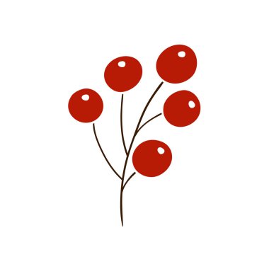 Holly beyaz arka planda. Elle çizim tarzında şirin çilek çizimi. Beyaz taslak. Kartpostallar, el ilanları, afişler için tasarım. Simge, imzala