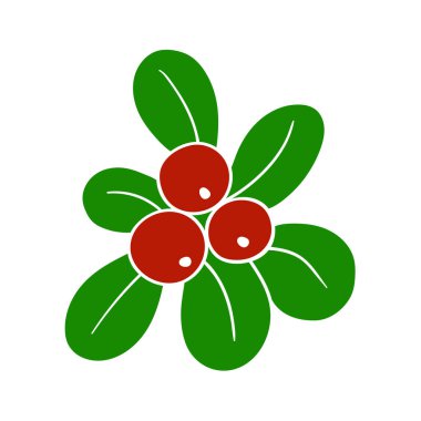 Holly beyaz arka planda. Elle çizim tarzında şirin çilek çizimi. Beyaz taslak. Kartpostallar, el ilanları, afişler için tasarım