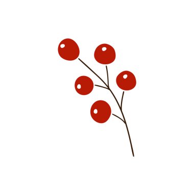 Holly beyaz arka planda. Elle çizim tarzında şirin çilek çizimi. Beyaz taslak. Kartpostallar, el ilanları, afişler için tasarım. Simge, imza, çıkartma, iğne