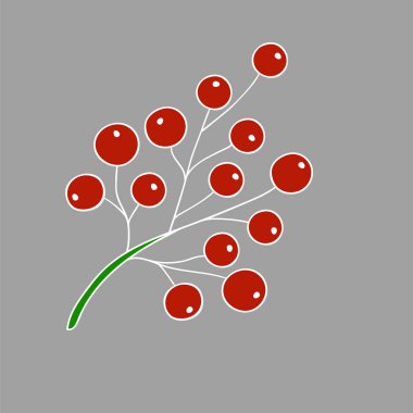 Holly gri arka planda. Elle çizim tarzında şirin çilek çizimi. Beyaz taslak. Kartpostallar, el ilanları için tasarım