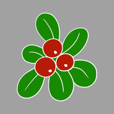 Holly gri arka planda. Elle çizim tarzında şirin çilek çizimi. Beyaz taslak. Kartpostallar, el ilanları, afişler için tasarım