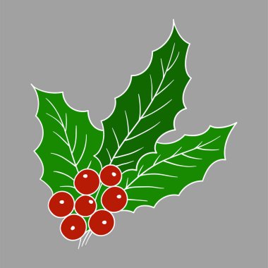 Holly gri arka planda. Elle çizim tarzında şirin çilek çizimi. Beyaz taslak. Kartpostallar, el ilanları, afişler için tasarım. Simge, işaret, etiket, iğne, logo