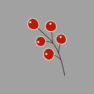 Holly gri arka planda. Elle çizim tarzında şirin çilek çizimi. Beyaz taslak. Kartpostallar, el ilanları, afişler için tasarım. Simge, imza, çıkartma, iğne