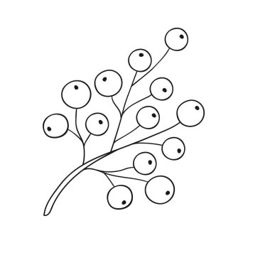 Beyaz arka planda Holly simgesi. Elle çizim tarzında şirin çilek çizimi. Tek renkli olsun. Boyama kitapları ve çocuk oyunları için tasarım