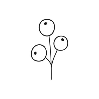 Beyaz arka planda Holly simgesi. Elle çizim tarzında şirin çilek çizimi. Tek renkli olsun. Boyama kitapları, çocuk eğitim oyunları için tasarlandı. Simge