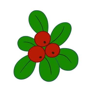 Beyaz arka planda Holly simgesi. Elle çizim tarzında şirin çilek çizimi. Kartpostallar, el ilanları, afişler için tasarım