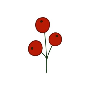 Beyaz arka planda Holly simgesi. Elle çizim tarzında şirin çilek çizimi. Kartpostallar, el ilanları, afişler için tasarım. Simge