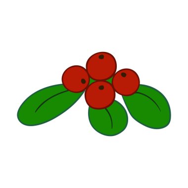 Beyaz arka planda Holly simgesi. Elle çizim tarzında şirin çilek çizimi. Kartpostallar, el ilanları, afişler için tasarım. Simge, imza, etiket