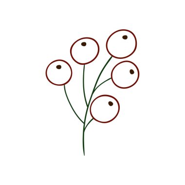 Beyaz arka planda Holly simgesi. Elle çizim tarzında şirin çilek çizimi. Renk çizgisi. Boyama kitapları, çocuk eğitim oyunları için tasarlandı. Simge, imzala