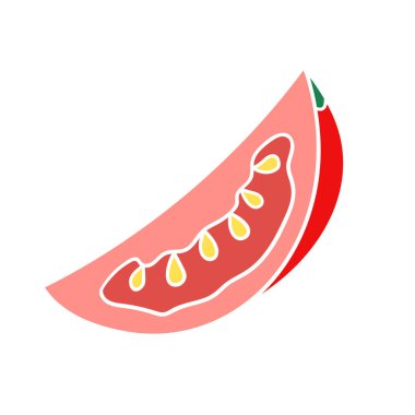 Sevimli sebze çizim stili. Beyaz taslak. Beyaz arkaplanda domates ikonu. Kartpostallar, el ilanları, afişler için tasarım. Simge, imza, çıkartma, iğne