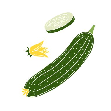 Sevimli sebze çizim stili. Beyaz taslak. Beyaz arka planda salatalık. Kartpostallar, el ilanları, afişler için tasarım. Simge, imza, etiket