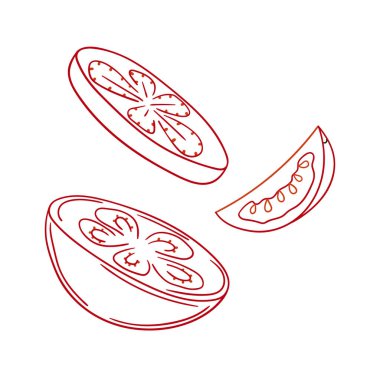 Sevimli sebze çizim stili. Beyaz arkaplanda domates ikonu. Renk çizgisi. Kartpostallar için tasarım