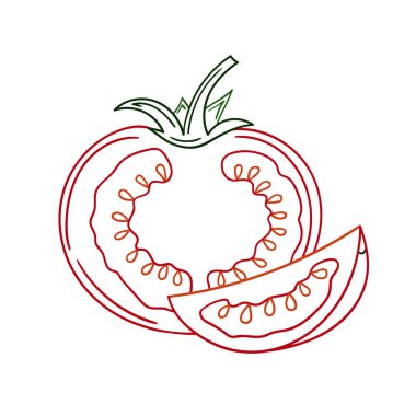 Sevimli sebze çizim stili. Beyaz arkaplanda domates ikonu. Renk çizgisi. Kartpostallar, el ilanları için tasarım
