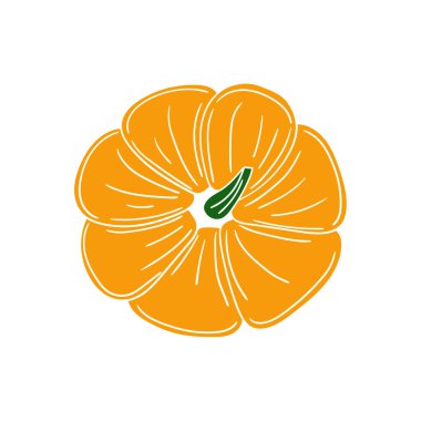 Sevimli sebze çizim stili. Beyaz arkaplanda balkabağı simgesi. Beyaz taslak. Kartpostallar, el ilanları, afişler için tasarım. Simge