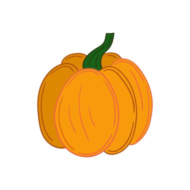 Sevimli sebze çizim stili. Beyaz arkaplanda balkabağı simgesi. Kartpostallar, el ilanları, afişler için tasarım. Simge, imza, çıkartma, iğne