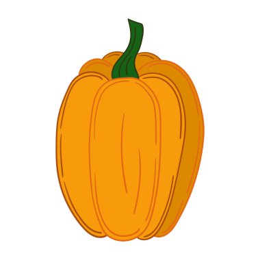 Sevimli sebze çizim stili. Beyaz arkaplanda balkabağı simgesi. Kartpostallar, el ilanları, afişler için tasarım. Simge, işaret, etiket, iğne, logo