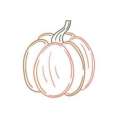 Sevimli sebze çizim stili. Beyaz arkaplanda balkabağı simgesi. Renk çizgisi. Kartpostallar, el ilanları, afişler için tasarım. Simge, imza, çıkartma, iğne