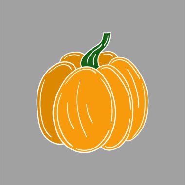 Sevimli sebze çizim stili. Gri arkaplanda balkabağı simgesi. Beyaz taslak. Tasarım